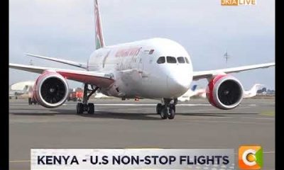 Kenya Airways flight 003 arrives at JKIA, Nairobi from JFK International airport, New York