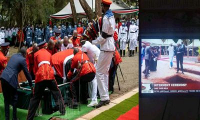 Emotional Moment as Uhuru Sadly Tosses Soil in Kibaki’s Simple Grave