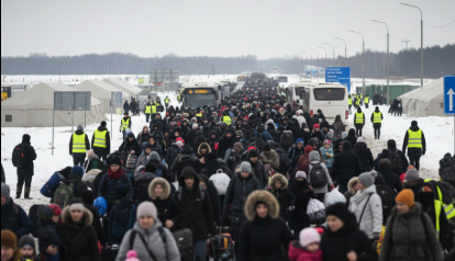 Ukrainian refugees crossing into Poland amid the 2022 humanitarian crisis.
