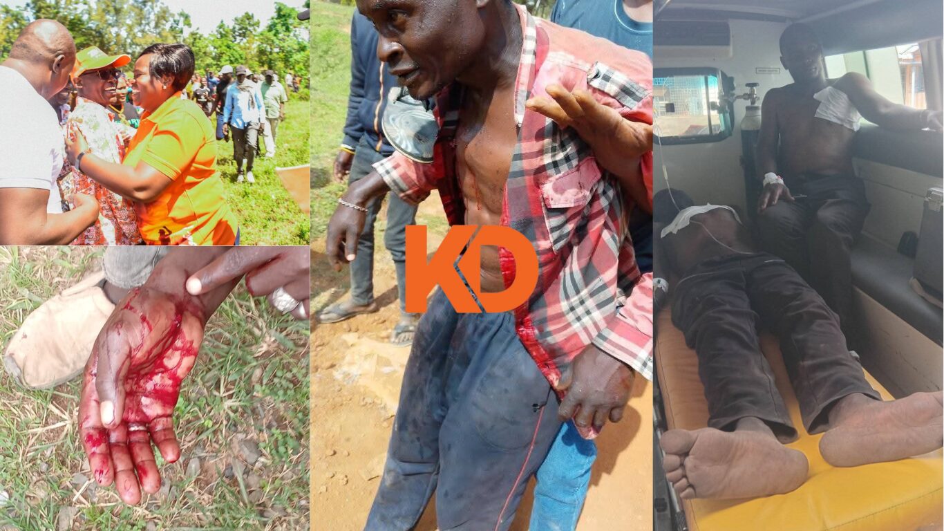 Injured men receiving treatment after violence at a political event in Ugunja.