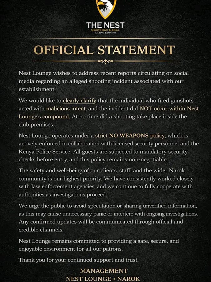 The Nest Lounge statement