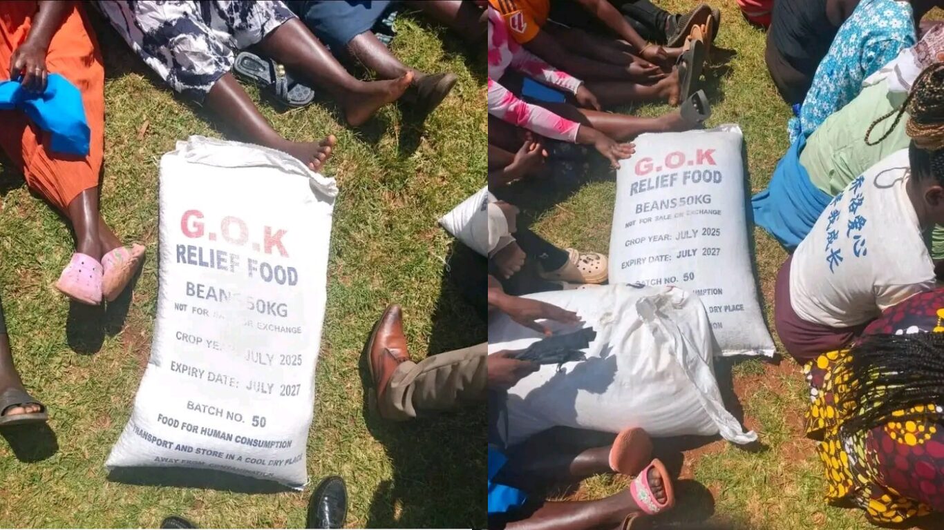 GOK disaster food being handed out to residents in Nyaribari Chache